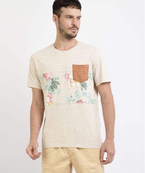 Camiseta-Masculina-Flores-com-Bolso-em-Suede-Manga-Curta-Gola-Careca-Branca-9960549-Branco_1