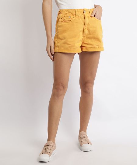 Short-de-Sarja-Feminino-Mom-Cintura-Super-Alta-Barra-Dobrada-Laranja-9966787-Laranja_1