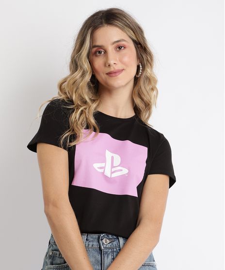 Blusa-Feminina-Playstation-Manga-Curta-Preta-9960759-Preto_1