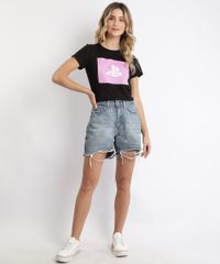 Blusa-Feminina-Playstation-Manga-Curta-Preta-9960759-Preto_3