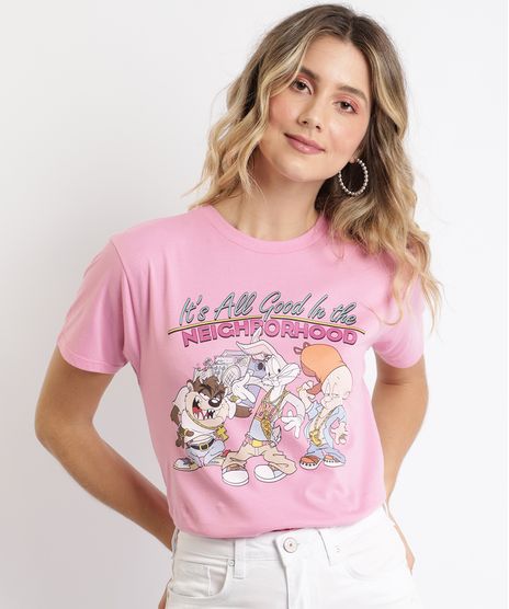 Blusa-Feminina-Looney-Tunes-Manga-Curta-Rosa-Claro-9964585-Rosa_Claro_1