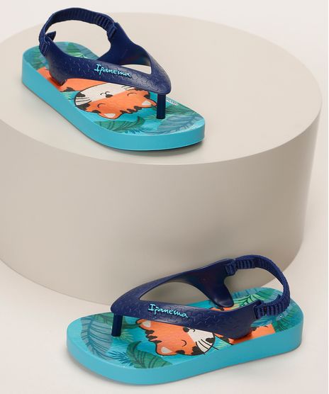 Chinelo-Infantil-Ipanema-Estampado-de-Folhagem-Tigre-com-Elastico-Azul-9963768-Azul_1