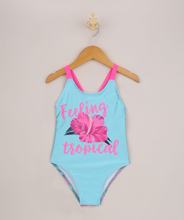 Maiô Infantil Estampado Floral Azul 10
