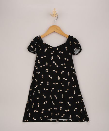 Vestido-Infantil-Midi-Estampado-Floral-Manga-Curta-Decote-Princesa-Preto-9962684-Preto_1