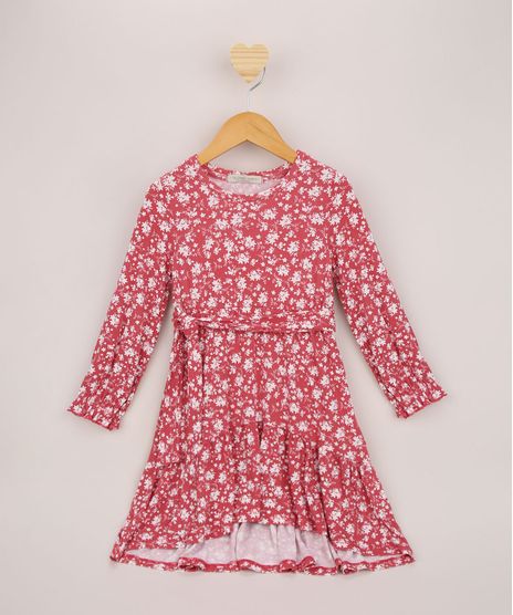 Vestido-Infantil-Midi-Estampado-Floral-com-Faixa-para-Amarrar-Rosa-9962681-Rosa_1