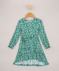 Vestido-Infantil-Midi-Estampado-Floral-com-Faixa-para-Amarrar-Verde-9962682-Verde_1