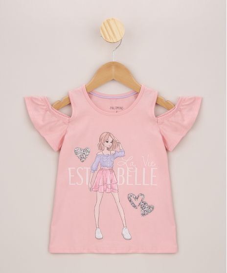 Blusa-Infantil--La-Vie-Est-Belle--Open-Shoulder-com-Glitter-Manga-Curta-Rosa-9955408-Rosa_1