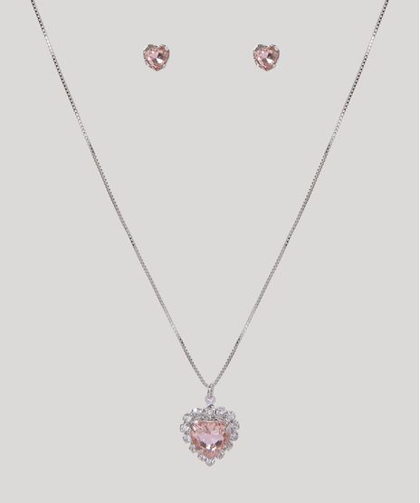 Kit-Feminino-de-Colar-Coracao-com-Strass---Brinco-Prateado-9964163-Prateado_1