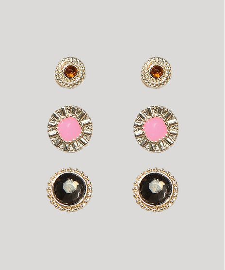 Kit-Feminino-de-3-Brincos-Redondos-com-Pedrinha-Dourado-9965895-Dourado_1