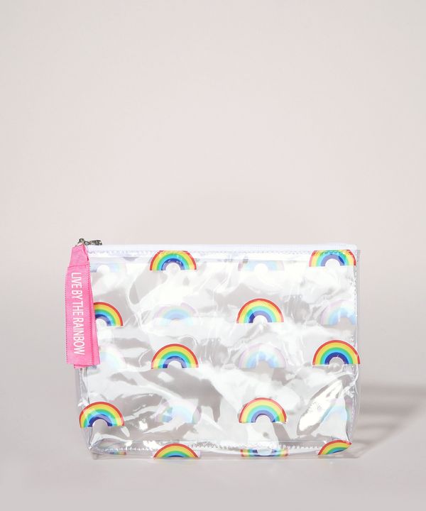 Nécessaire Feminina Envelope Estampada de Arco Iris com Alça Transparente Único