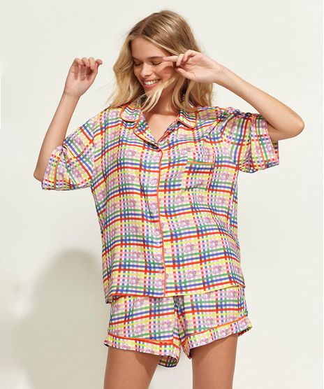 Conjunto-Feminino-Mindset-Obvious-de-Camisa-Estampada-Xadrez-Vichy-Manga-Curta---Short-Multicor-9969089-Multicor_1