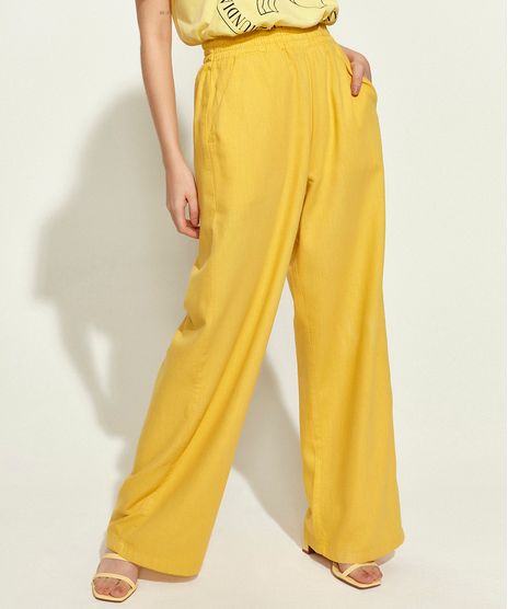 Calca-Feminina-Mindset-Obvious-Wide-Cintura-Alta-com-Bolsos-Amarela-9969065-Amarelo_1