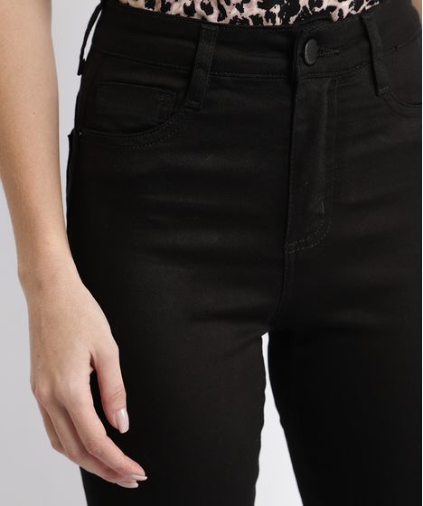 calça de sarja preta feminina cintura alta