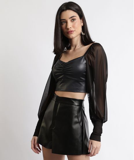 Blusa-Feminina-Cropped-Cirre-com-Manga-Bufante-em-Tule-Decote-Princesa-Preta-9963393-Preto_1