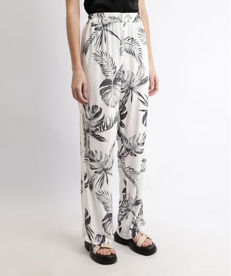 calça larga estampada feminina