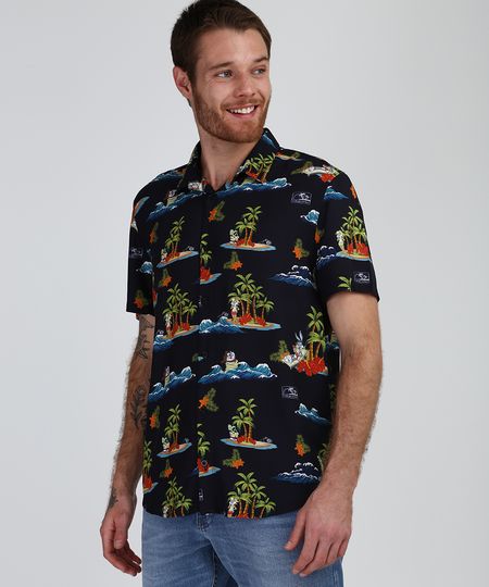 Camisa-Masculina-Tradicional-Looney-Tunes-Estampada-Manga-Curta-Preta-9922072-Preto_1