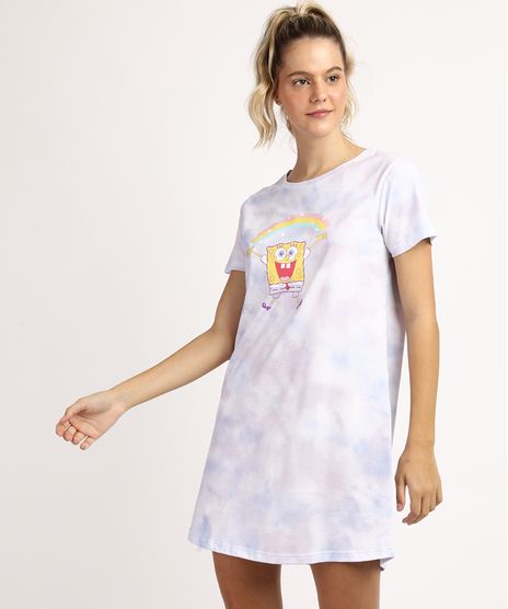 Camisola-Feminina-Bob-Esponja-Estampada-Tie-Dye-Manga-Curta-Lilas-9961123-Lilas_1