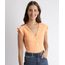 Blusa-Feminina-Canelada-Manga-Curta-Decote-V-com-Franzido-Laranja-Claro-9893630-Laranja_Claro_1