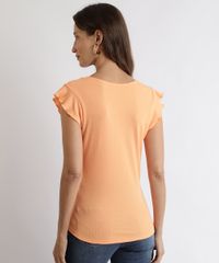 Blusa-Feminina-Canelada-Manga-Curta-Decote-V-com-Franzido-Laranja-Claro-9893630-Laranja_Claro_2