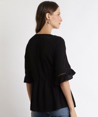 Blusa-Feminina-com-Tassel-e-Entremeios-Manga-Curta-Preta-9901869-Preto_2
