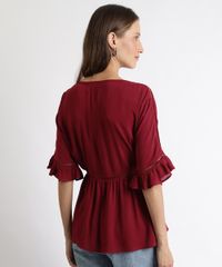 Blusa-Feminina-com-Tassel-e-Entremeios-Manga-Curta-Vinho-9901869-Vinho_2