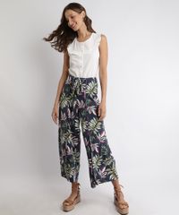 Calca-Feminina-Pantacourt-Estampada-de-Folhagem-Cintura-Alta-e-Faixa-para-Amarrar-Azul-Marinho-9943471-Azul_Marinho_3