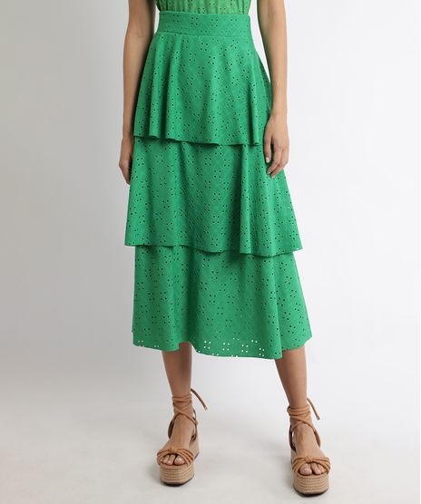 Saia-Feminina-em-Laise--Longa-em-Camadas-Verde-9954533-Verde_1