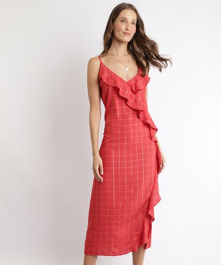 Vestido-Feminino-Midi-Estampado-Quadriculado-com-Babados-Alca-Fina-Decote-V-Vermelho-9960068-Vermelho_1 Vestido-Feminino-Midi-Estampado-Quadriculado-com-Babados-Alca-Fina-Decote-V-Vermelho-9960068-Vermelho_1
