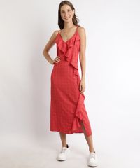 Vestido-Feminino-Midi-Estampado-Quadriculado-com-Babados-Alca-Fina-Decote-V-Vermelho-9960068-Vermelho_3