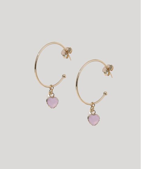 Brinco-Feminino-de-Argola-Folheado-com-Pingente-de-Coracao-Dourado-9964167-Dourado_1