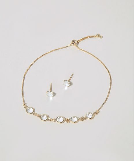 Kit-de-Brinco---Pulseira-Femininos-Folheados-com-Pedras-Translucidas-Dourado-9964169-Dourado_1
