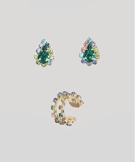 Kit-de-2-Brincos-Femininos---Earcuff-com-Strass-Dourado-9964179-Dourado_1