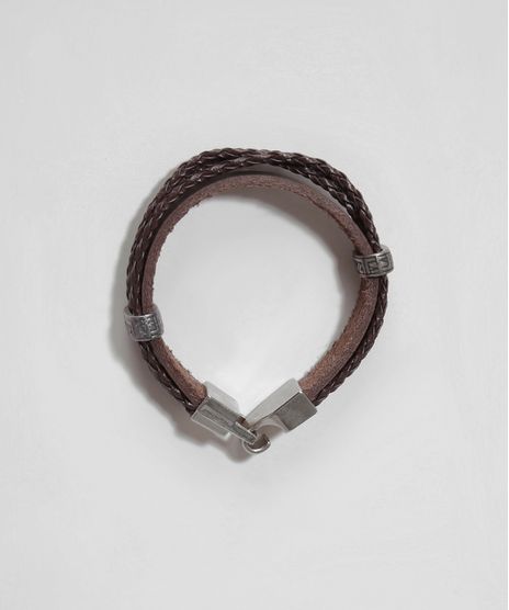 Pulseira-Masculina-Tripla-com-Pingente-de-Metal-Marrom-9971116-Marrom_1