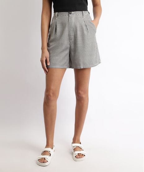 Bermuda-Feminina-Mindset-Cintura-Alta-Alfaiatada-Estampada-Xadrez-Vichy-Preta-9967083-Preto_1