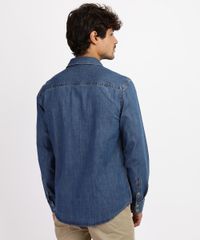 Camisa-Jeans-Masculina-Slim-com-Bolsos-e-Botoes-de-Pressao-Manga-Longa-Azul-Medio-9822072-Azul_Medio_2