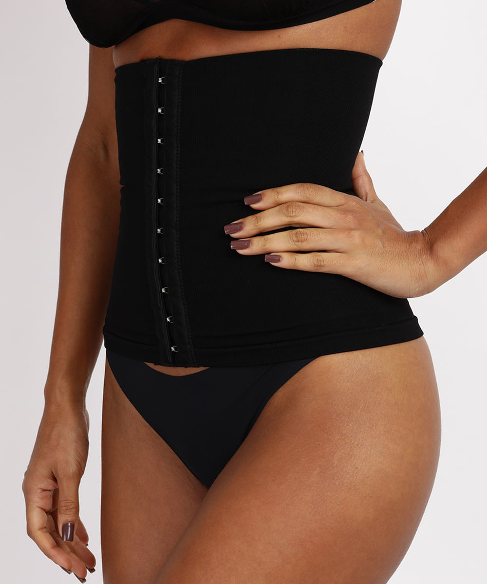Corset Plié de Compressão com Colchetes Redutor Preto