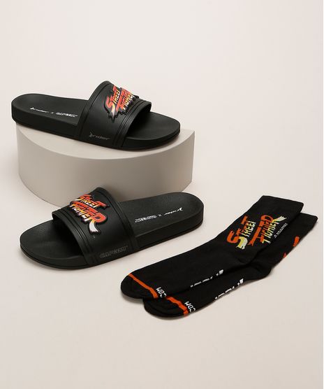 Kit-Infantil-Rider-Street-Fighter-Chinelo-Slide---Meia-Preto-9961279-Preto_1