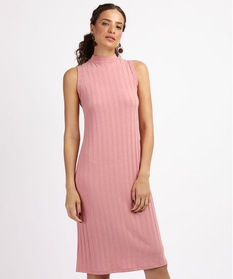 Vestido-Feminino-Canelado-Sem-Manga-Gola-Alta-Rosa-Claro-9960695-Rosa_Claro_1