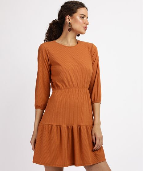 Vestido-Feminino-Curto-Canelado-com-Recortes-Manga-Bufante-Cobre-9961290-Cobre_1