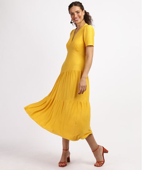 Vestido-Feminino-Midi-Texturizado-com-Recortes-Manga-Bufante-Amarelo-9962873-Amarelo_1