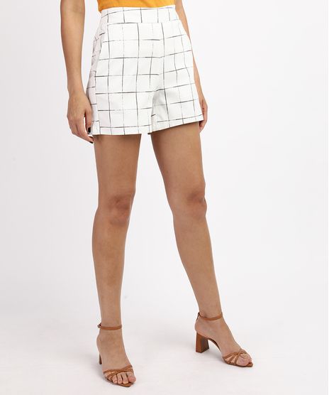 Short-Feminino-Cintura-Alta-Estampado-Quadriculado-com-Bolsos-Off-White-9948492-Off_White_1