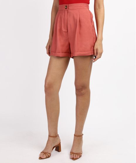 Short-Feminino-Cintura-Alta-Alfaiatado-com-Bolsos-Coral-9948726-Coral_1
