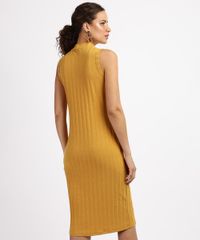 Vestido-Feminino-Canelado-Sem-Manga-Gola-Alta-Mostarda-9960695-Mostarda_2