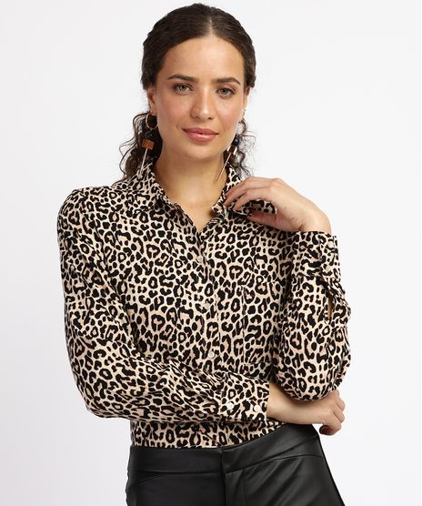 Camisa-Feminina-Estampada-Animal-Print-Onca-com-Bolsos-Manga-Longa-Bege-9927561-Bege_1