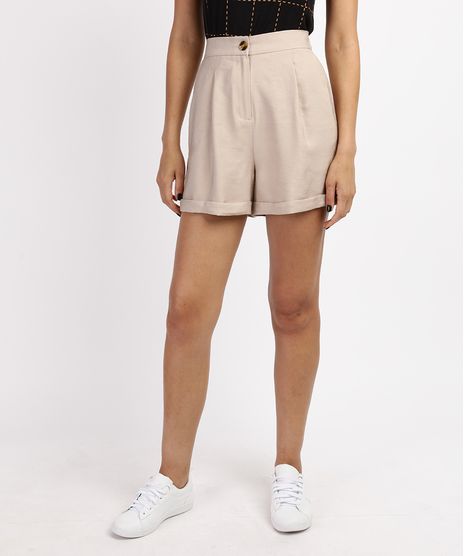 Short-Feminino-Cintura-Alta-Alfaiatado-com-Bolsos-Kaki-9948726-Kaki_1