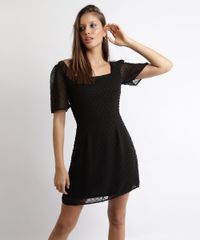 Vestido-Feminino-Curto-Texturizado-com-Transparencia-Manga-Curta-Preto-9885992-Preto_1