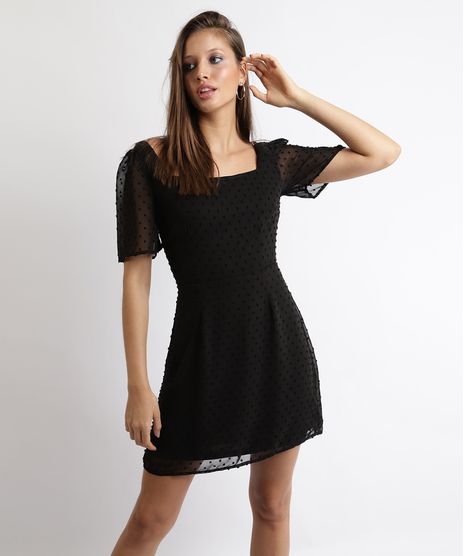 Vestido-Feminino-Curto-Texturizado-com-Transparencia-Manga-Curta-Preto-9885992-Preto_1