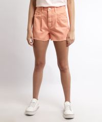 Short-de-Sarja-Feminino-Mom-Cintura-Super-Alta-com-Pregas-e-Barra-a-Fio-Laranja-9963986-Laranja_1