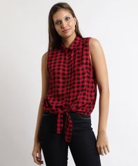 Camisa-Feminina-Estampada-Xadrez-Vichy-Com-No-e-Bolso-Sem-Manga-Vinho-9875268-Vinho_1 Camisa-Feminina-Estampada-Xadrez-Vichy-Com-No-e-Bolso-Sem-Manga-Vinho-9875268-Vinho_1