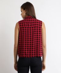 Camisa-Feminina-Estampada-Xadrez-Vichy-Com-No-e-Bolso-Sem-Manga-Vinho-9875268-Vinho_2